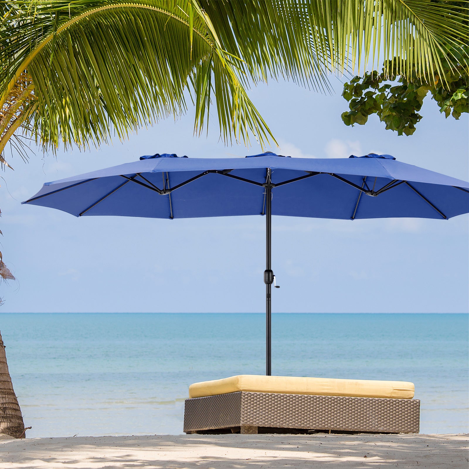 🌞 15FT Large Patio Umbrella with Base – Extra-Wide Sun Shade for Backyard, Deck, Market, or Outdoor Dining