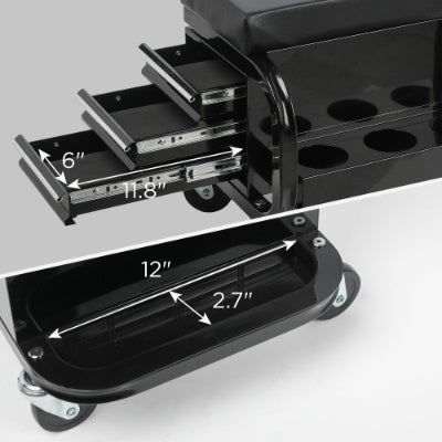 π§° Rolling Creeper Garage Stool with 3 Built-In Drawers