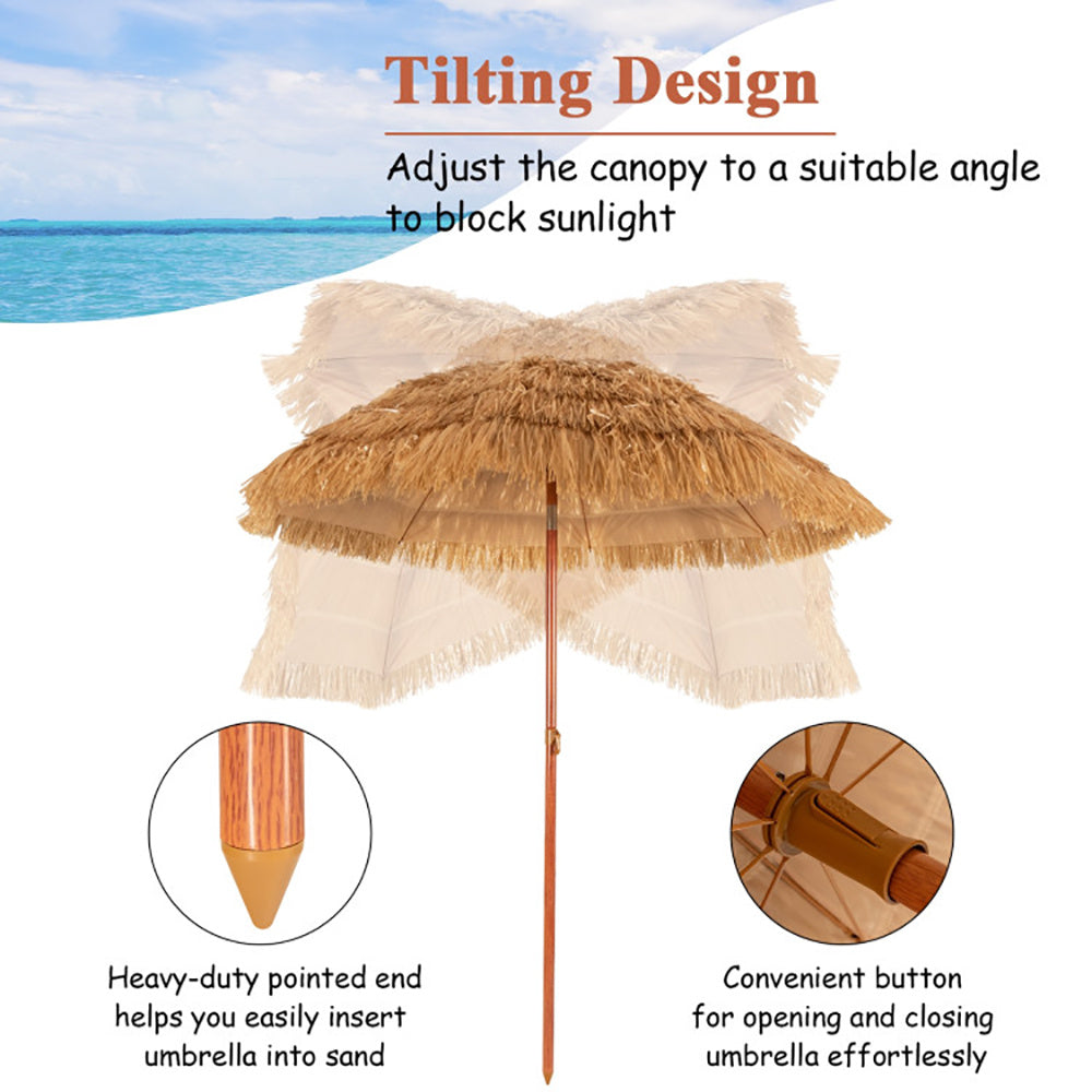 🏖️ 6.5ft Khaki Tiki-Style Beach Umbrella with Tilt Function
