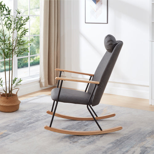 πͺ Modern Rocking Chair with Adjustable Headrest β Dark Grey | Perfect for Nursery, Bedroom, or Living Room