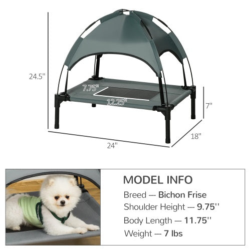 πΎ PawHut 24" Elevated Portable Dog Cot with UV-Resistant Canopy β Gray