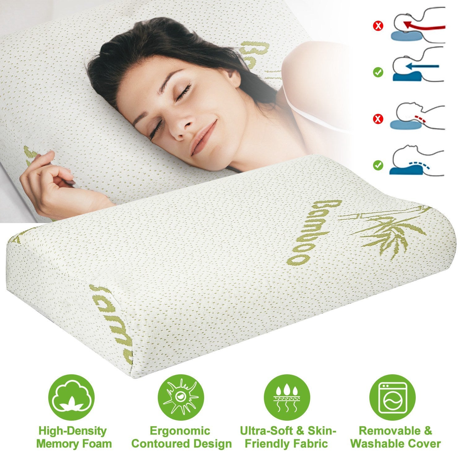 🌿 Bamboo Fiber Memory Foam Pillow – Ergonomic Support