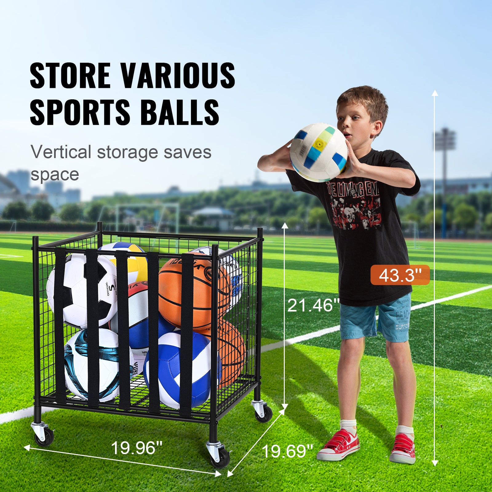 Rolling Sports Ball Storage Cart โ Heavy-Duty
