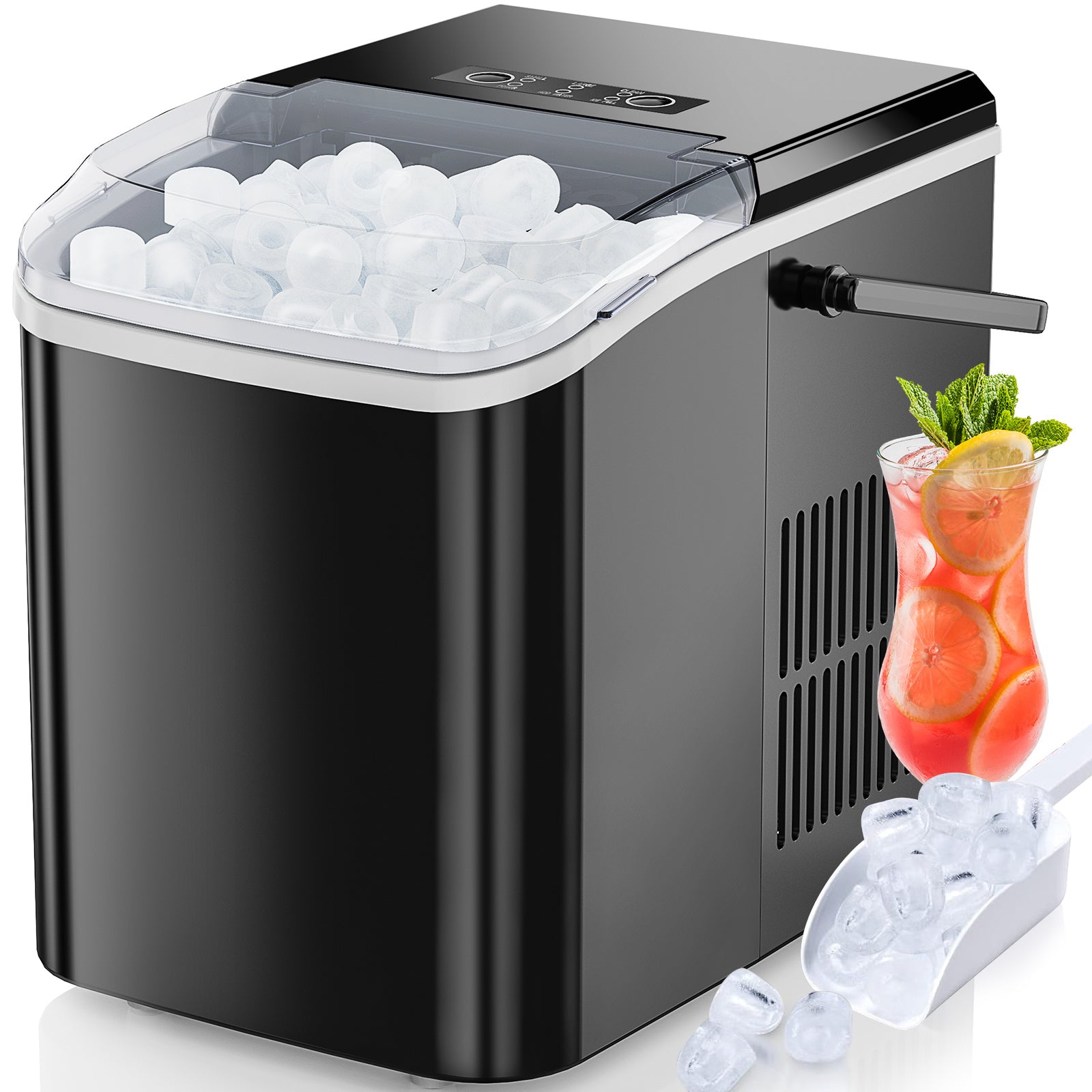 Portable Countertop Ice Maker β 24 lbs/Day, 2 Ice Sizes, Self-Cleaning, with Scoop & Basket β Black