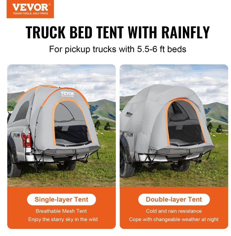 Pickup Truck Bed Camping Tent for 5.5'–6' Truck Beds