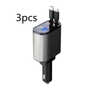 ๐ฑ Metal Car Charger โก USB And TYPE-C - Retractable Cable
