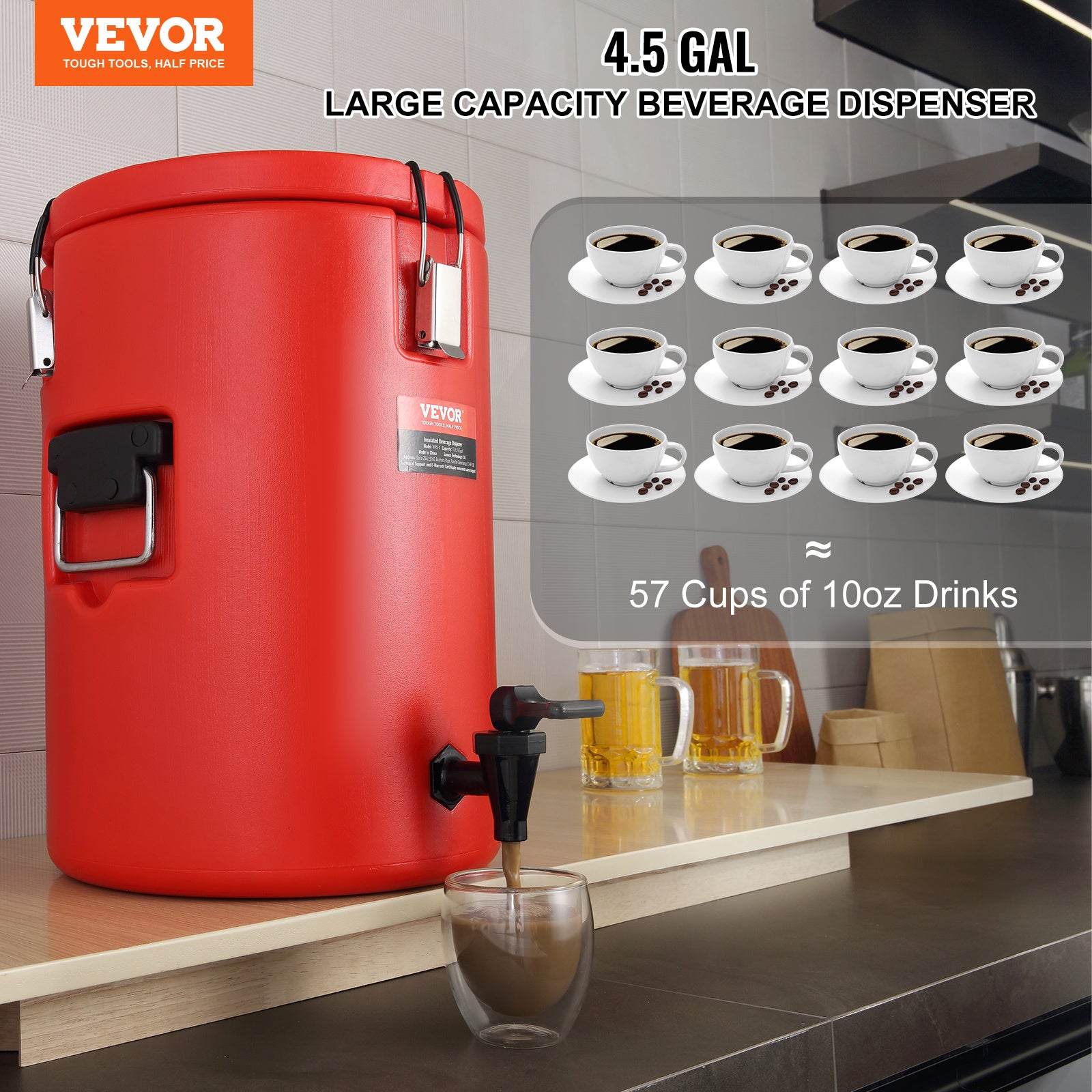 VEVOR 4.5-Gallon Stainless Steel Insulated Beverage Dispenser