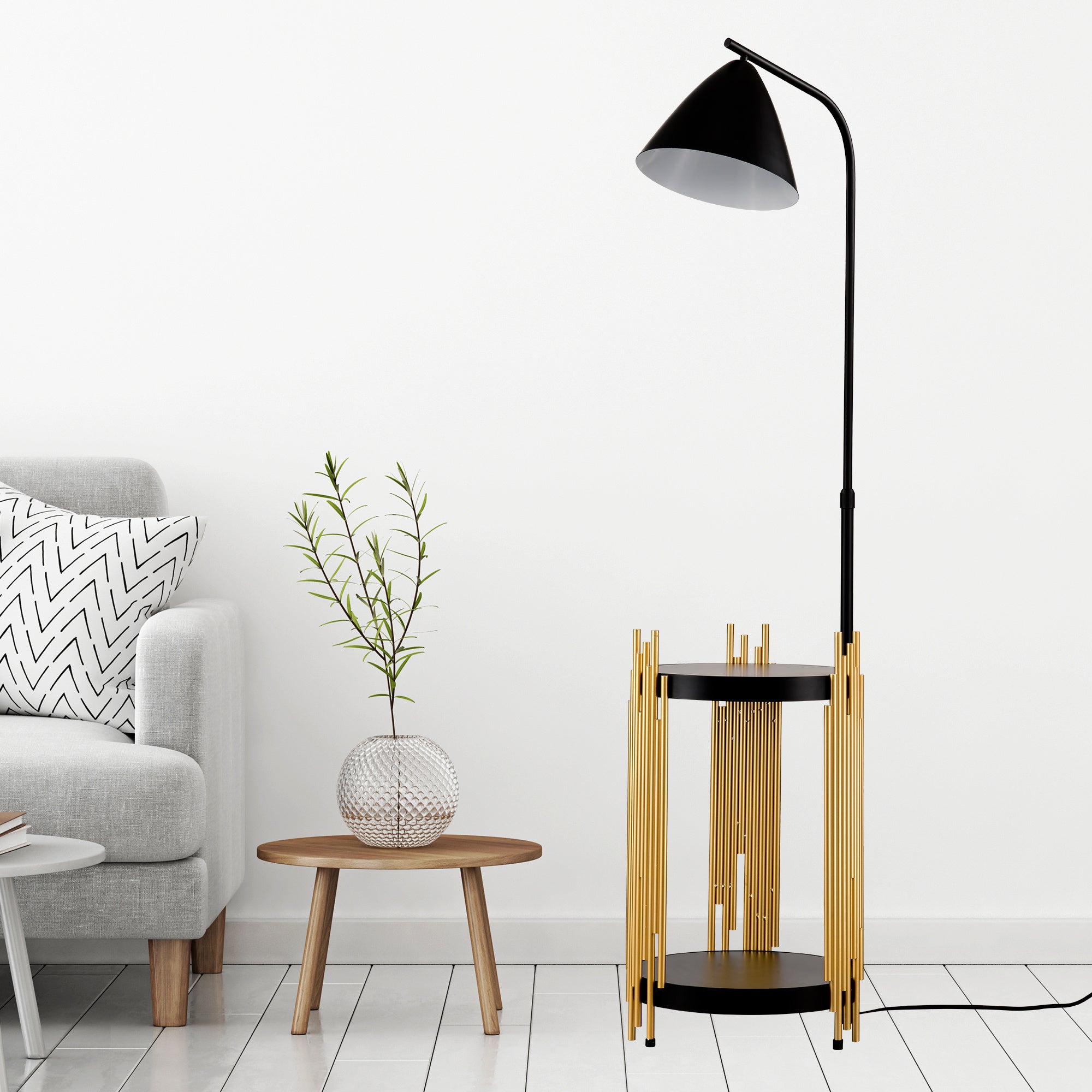 Luxury Industrial Floor Lamp with Metal Lampshade β Matte Gold & Black