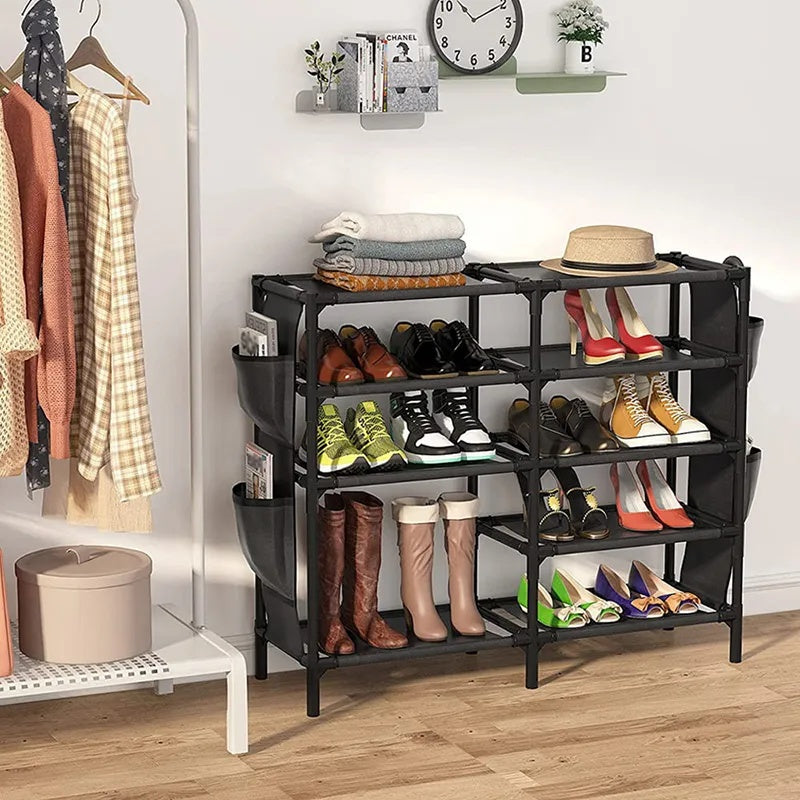 5-Tier Freestanding Shoe Rack with Side Pockets