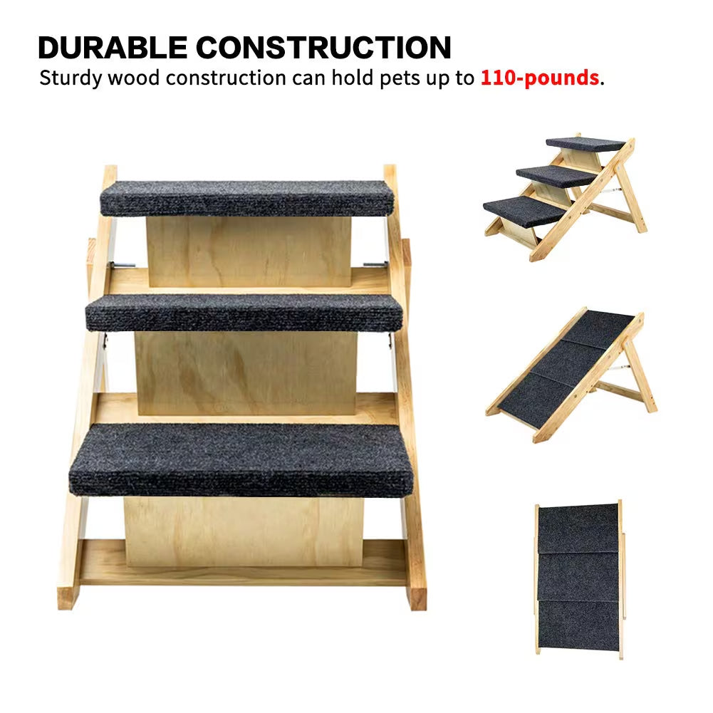 ๐พ Foldable Wood Pet Stairs & Ramp โ 3-Level Design