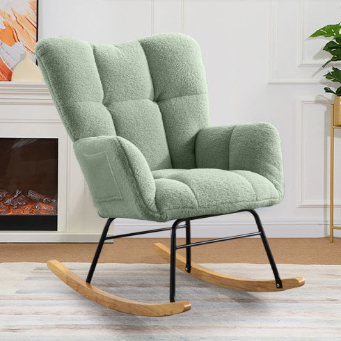 ๐ช Teddy Fabric Rocking Chair โ Light Green