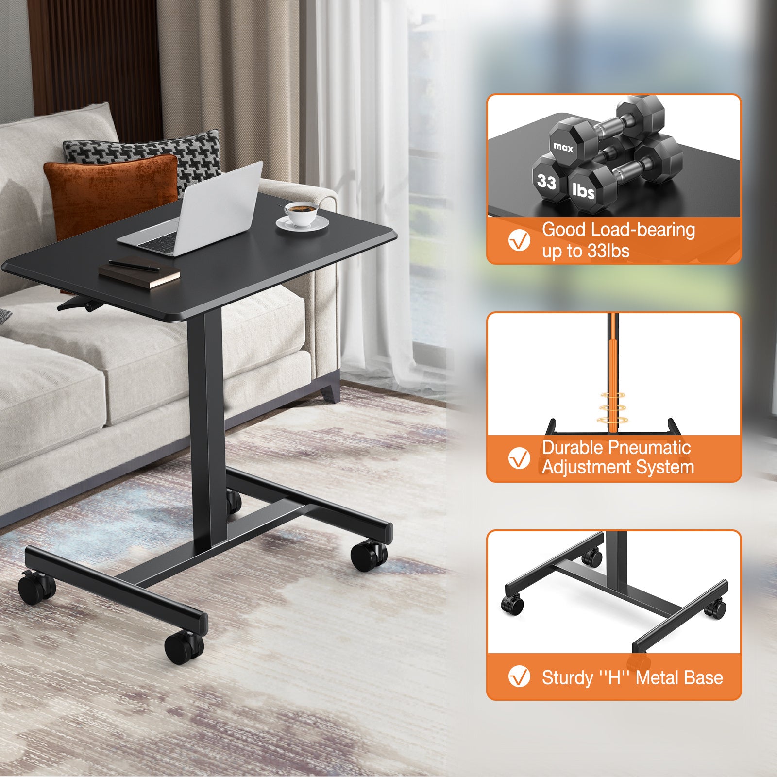 👩💻 Adjustable Rolling Desk Laptop Cart