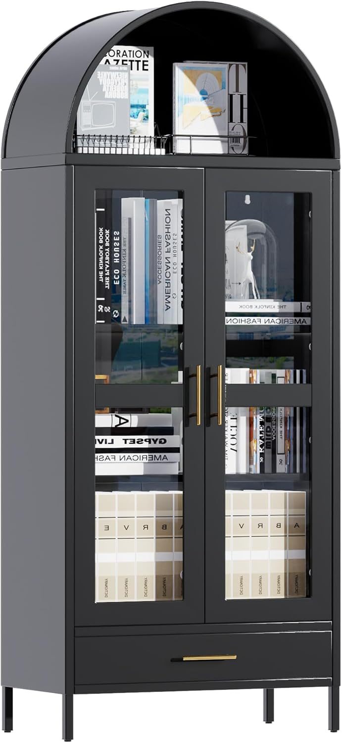 73in" Tall Metal Arched Cabinet with Glass Door