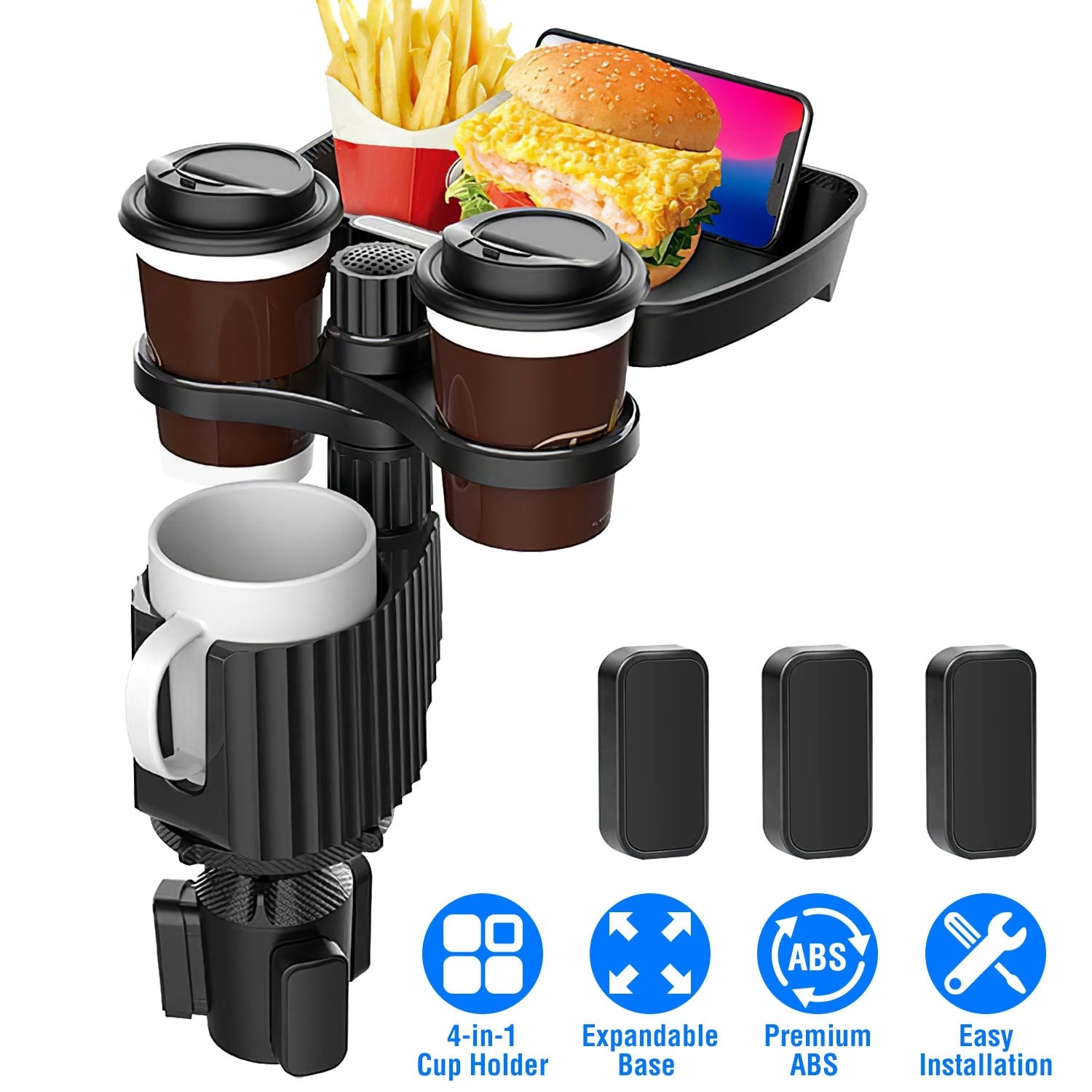 Heavy Duty 4-in-1 Rotating Car Cup Holder with Tray