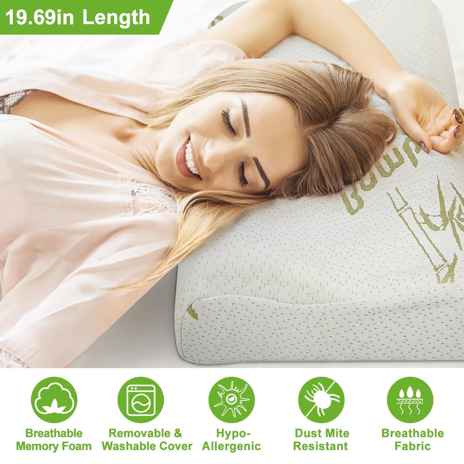 🌿 Bamboo Fiber Memory Foam Pillow – Ergonomic Support