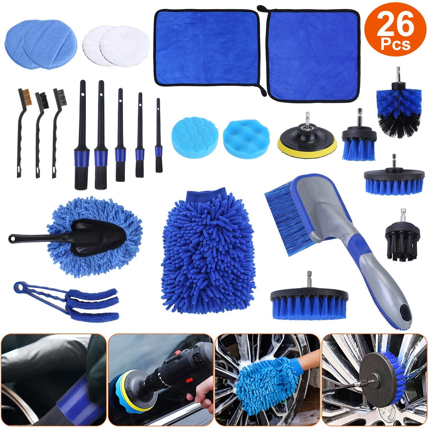 26Pcs Complete Car Detailing Brush Kit