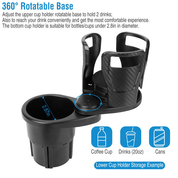 🚗 2-in-1 Rotating Car Cup Holder – Dual Drink & Storage Organizer