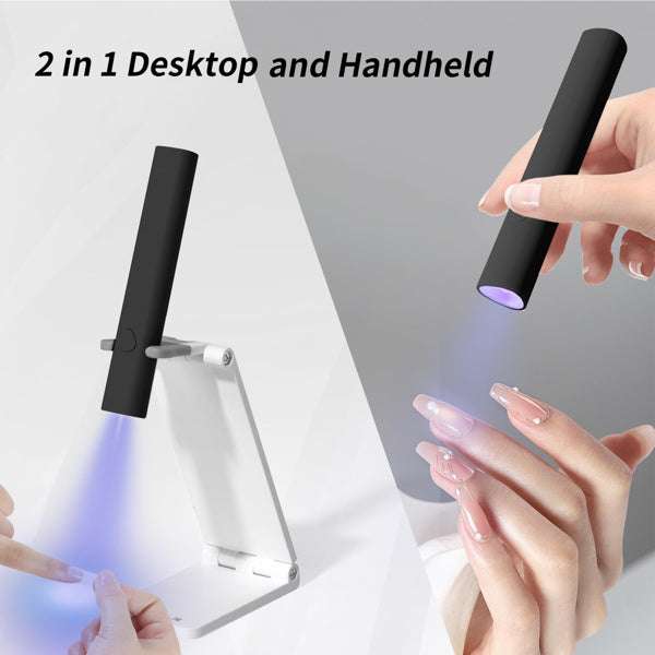 💅  Mini UV LED Nail Lamp – Rechargeable, Portable Nail Dryer with Foldable Stand (Black)