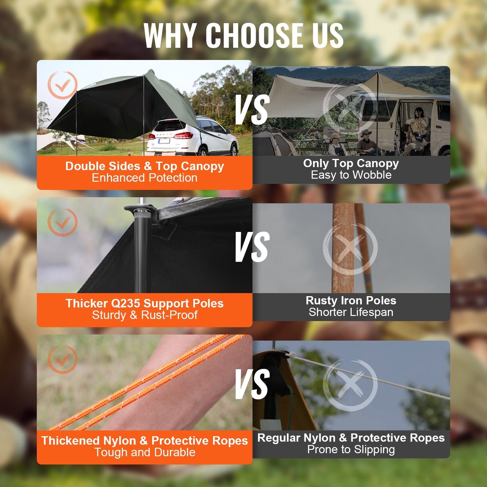 🌄 Vehicle Awning – Large Shade Coverage with Extended Side