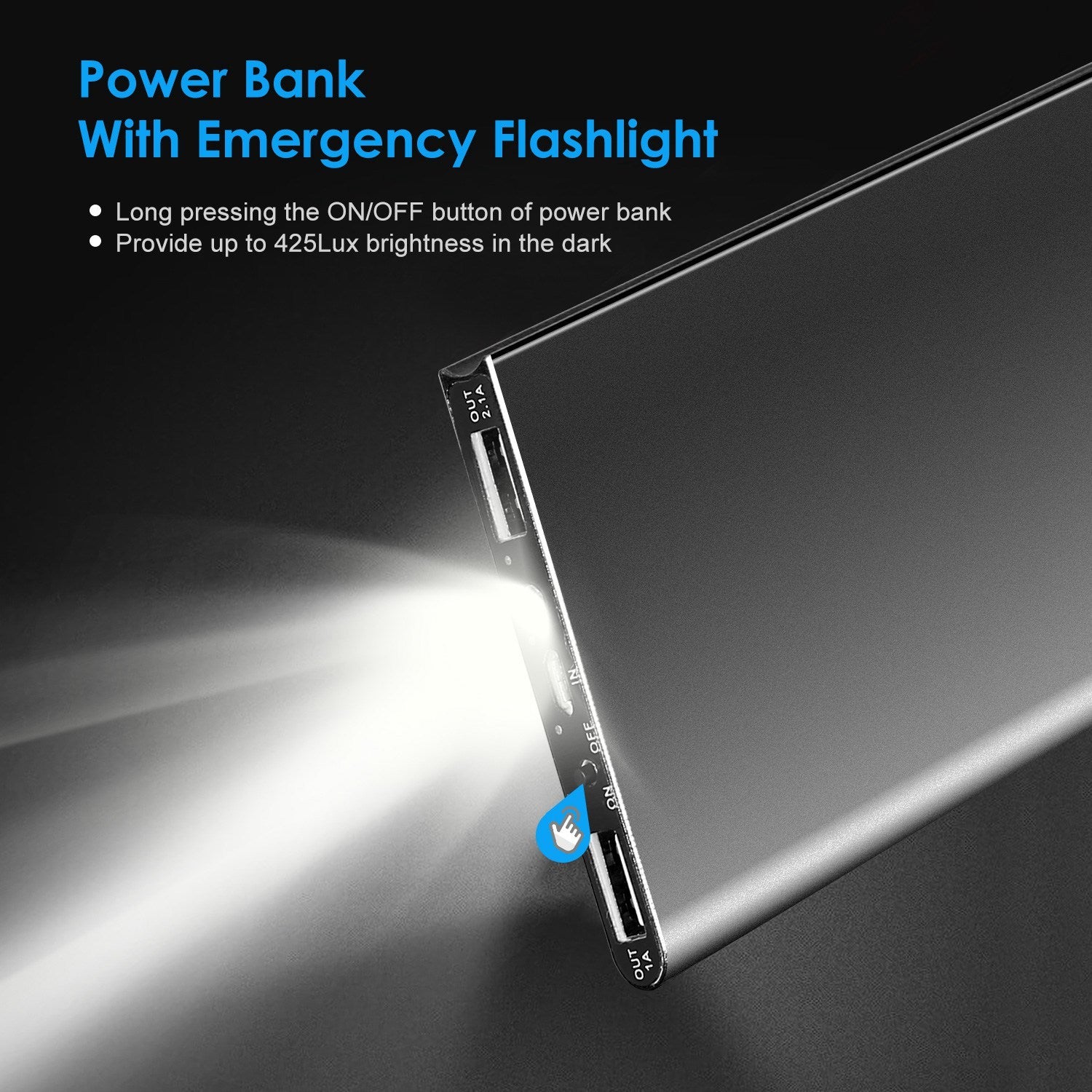 🔋 20,000mAh Ultra-Thin Power Bank - Dual USB & Flashlight