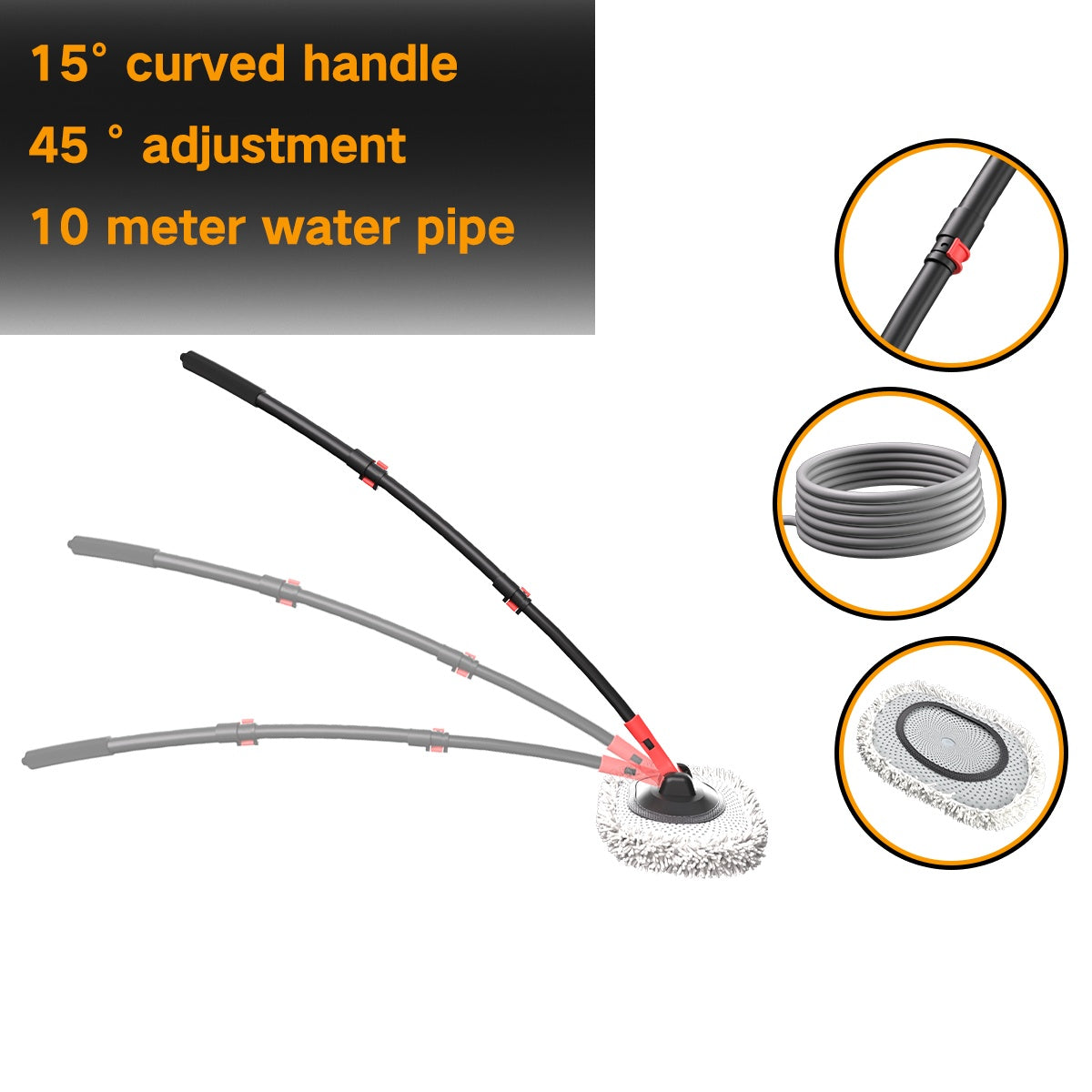 41" Automatic Water Flow Car Wash Mop – Soft Brush with 10M Hose