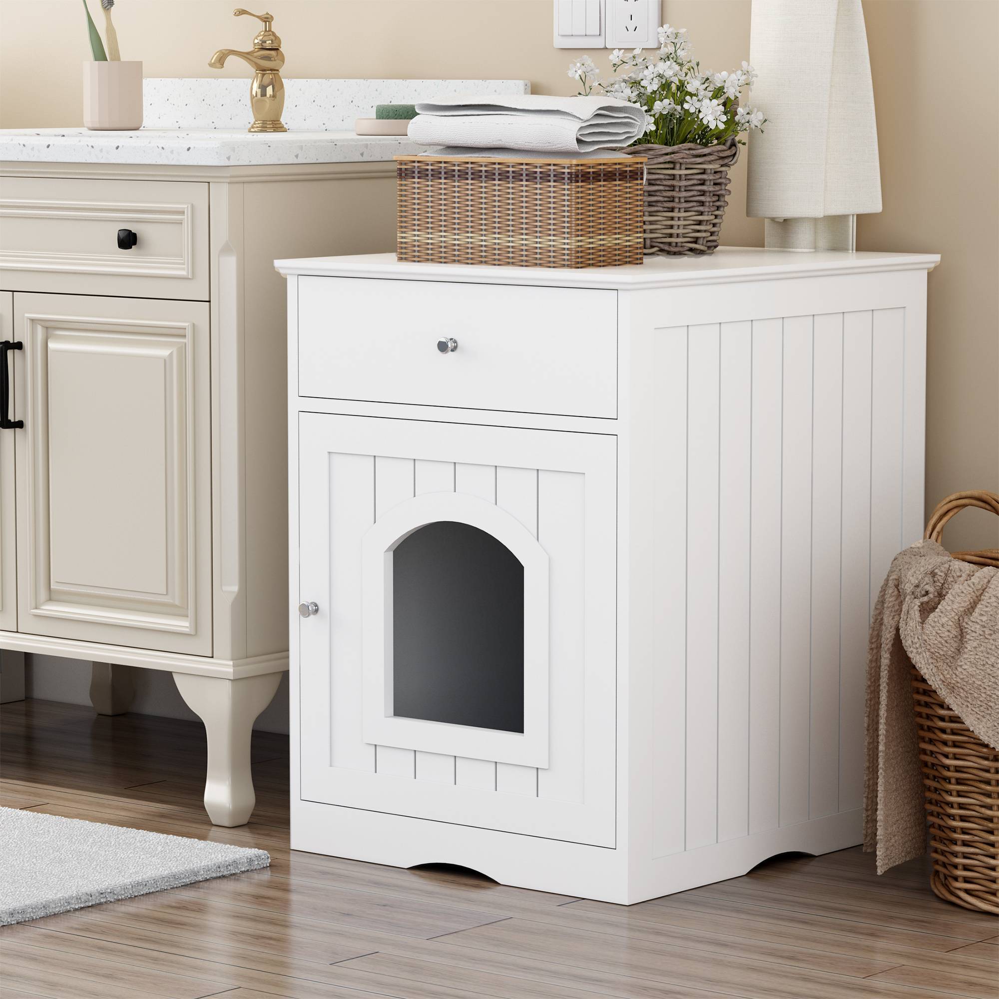 🐾 Modern Cat Litter Box Enclosure with Drawer