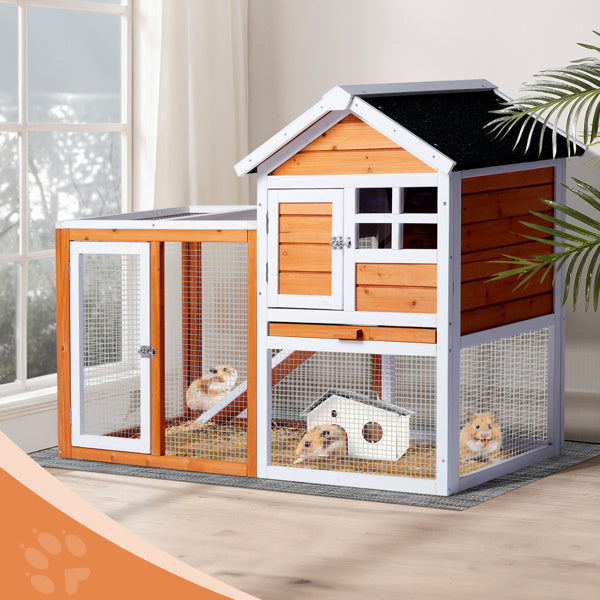 🐰 House-Style Wooden Chicken & Rabbit Hutch with Run