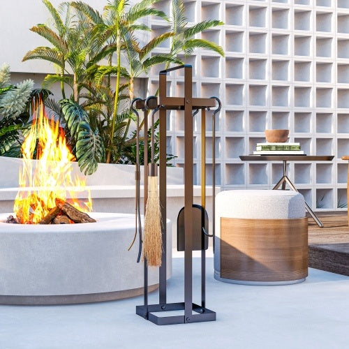 Outsunny 5-Piece Heavy-Duty Fireplace Tool Set – Indoor/Outdoor