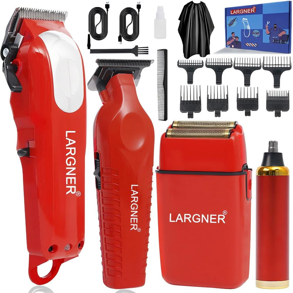 🔴 LARGNER 4-in-1 Grooming Set for Men – Red Edition