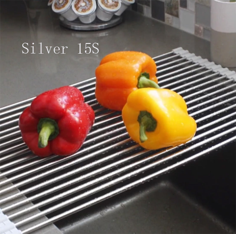 🍽️ Folding Kitchen Sink Rack – Stainless Steel Roll-Up Dish Drying Rack