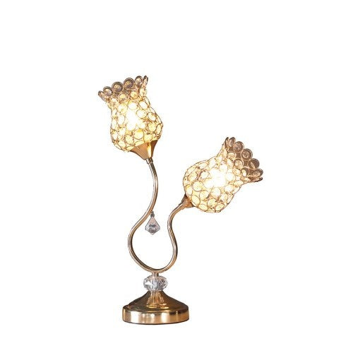 🌸 18.75-Inch Rose Gold 2-Flower Horn Ornate Metal Table Lamp