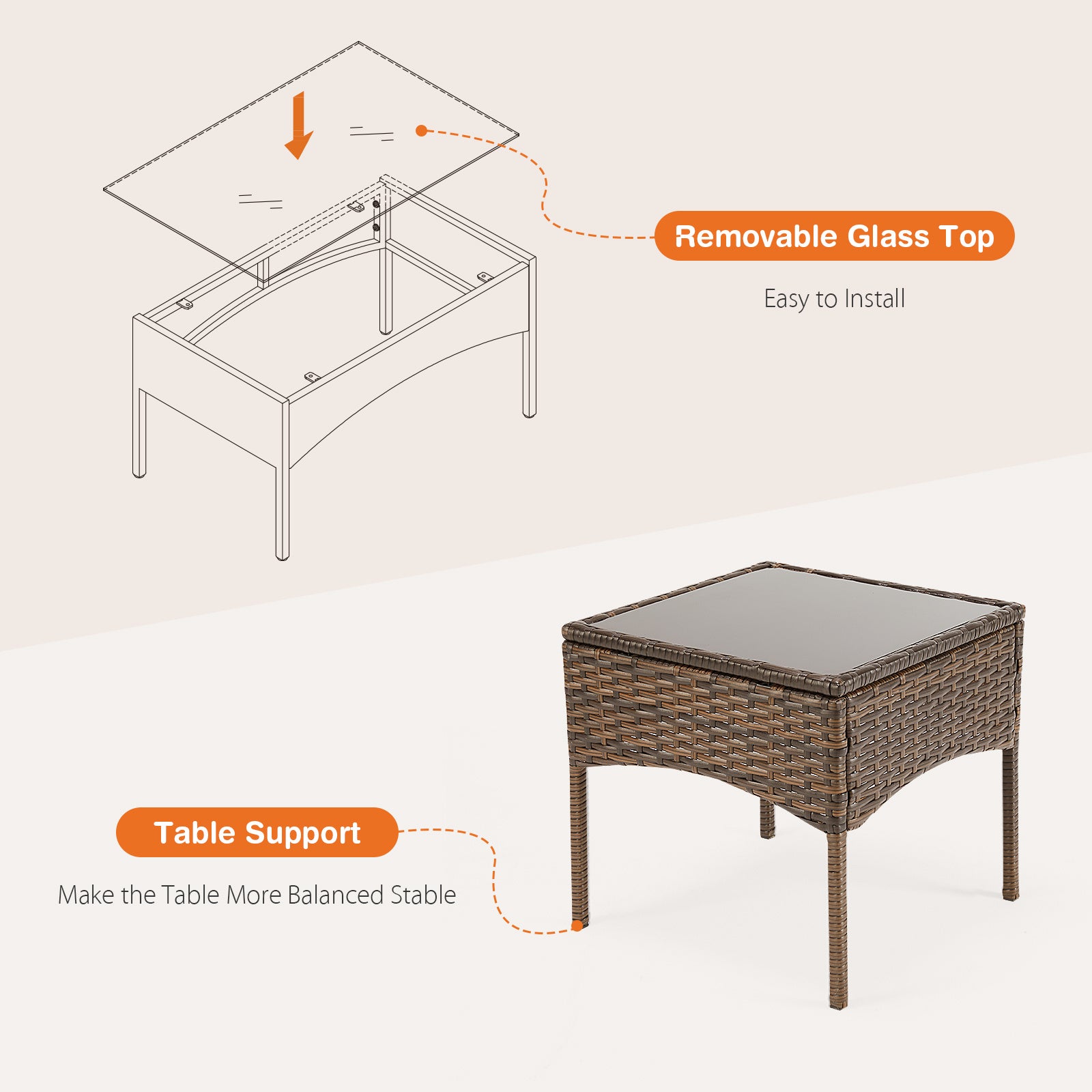 🌿 4-Piece Outdoor Patio Furniture Set with Glass Table