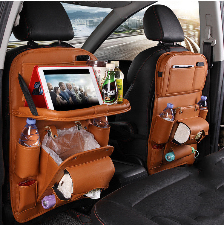 Multifunctional Car Storage Hanging Bag - Built-In Trash Bin & Tissue Box