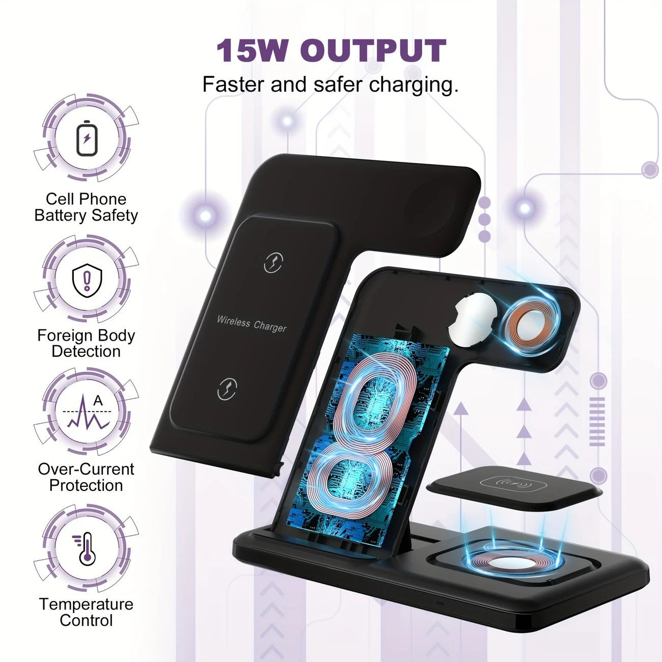 ⚡ 15W Fast Charging 3-in-1 Wireless Charger