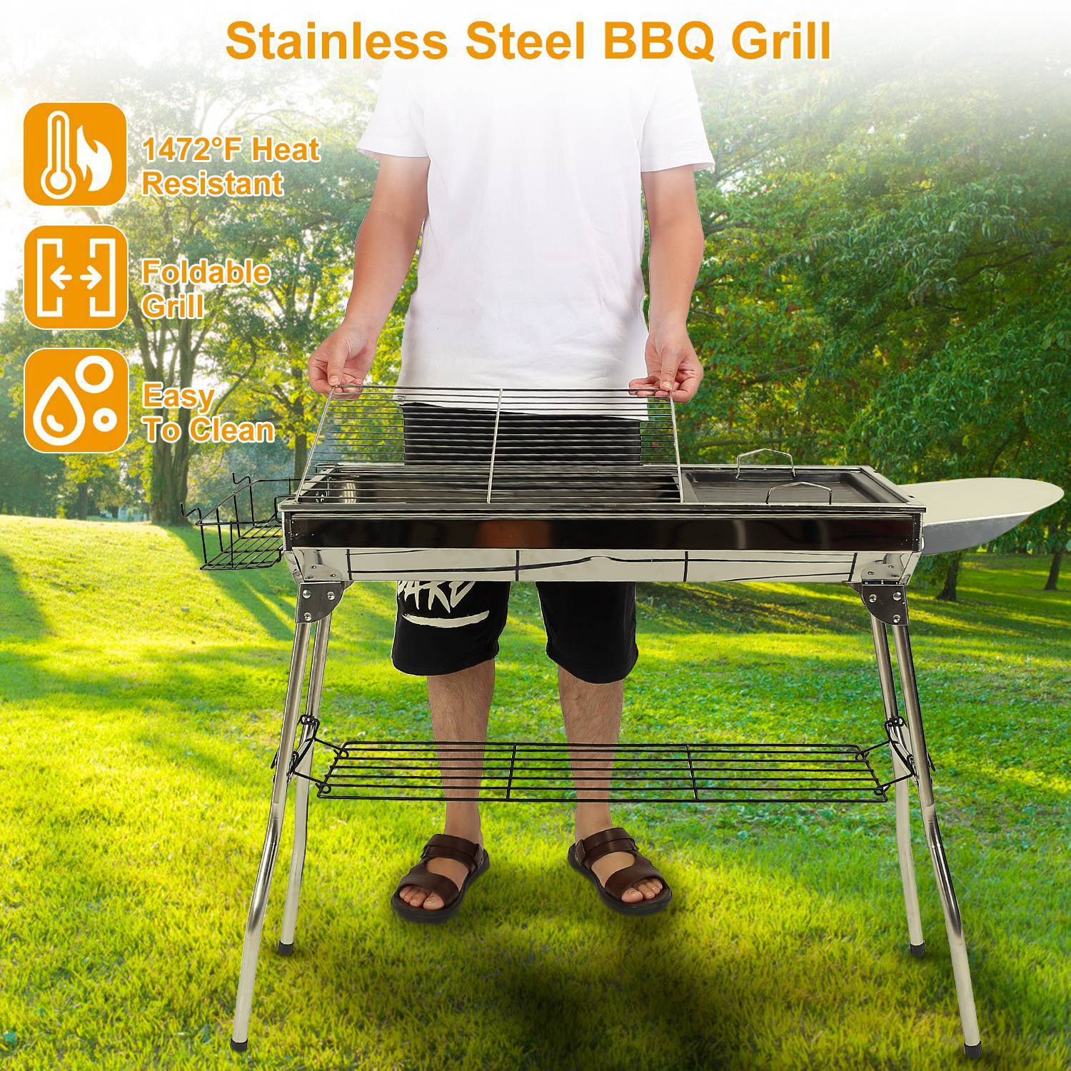 🔥 1Pc Foldable Stainless Steel BBQ Grill