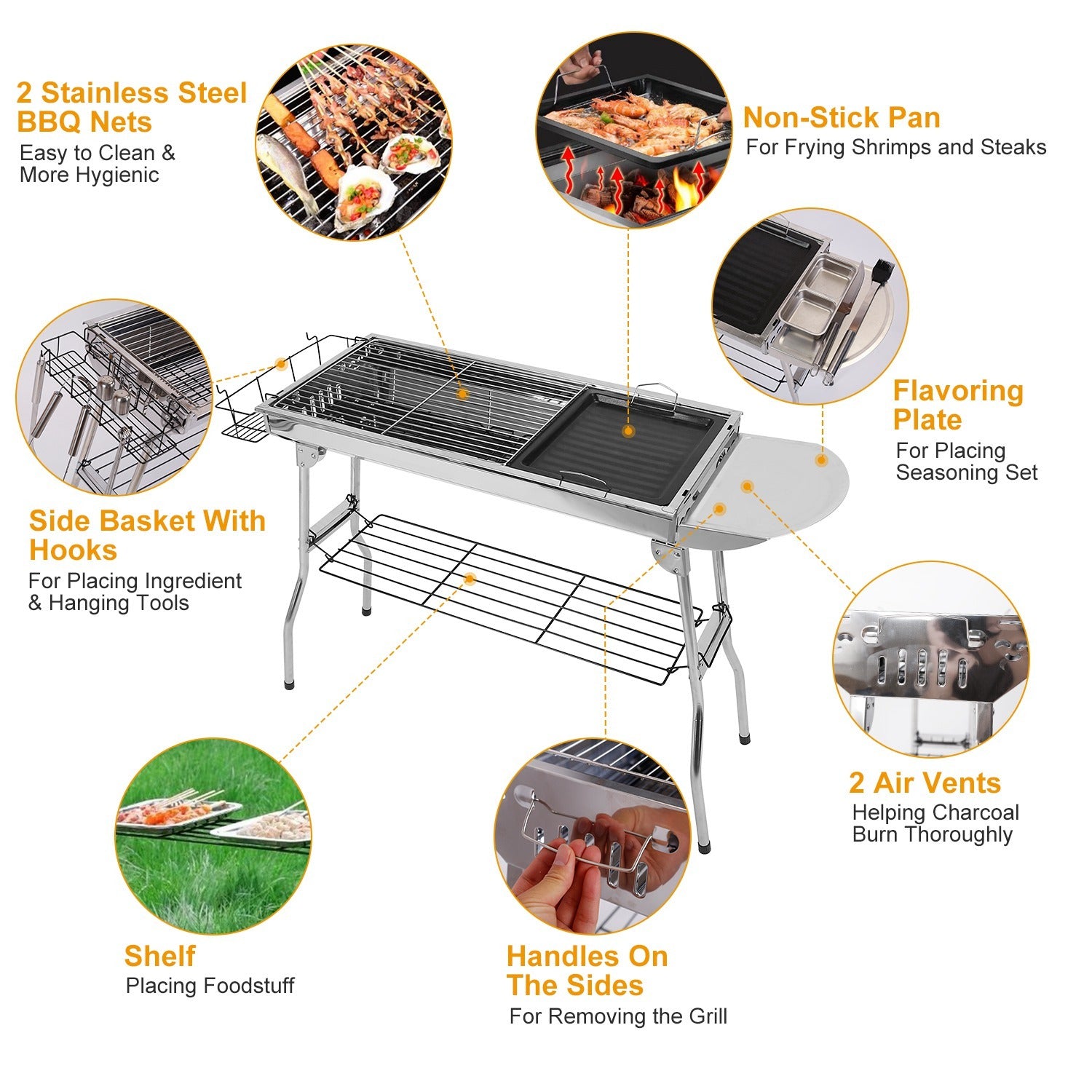 🔥 1Pc Foldable Stainless Steel BBQ Grill