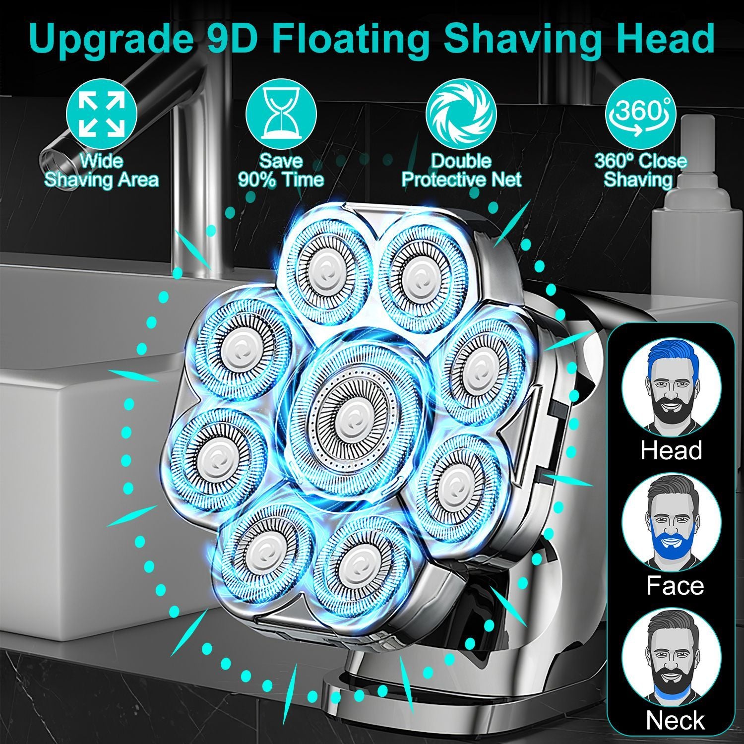 🔥 6-in-1 9D Electric Head Shaver for Men