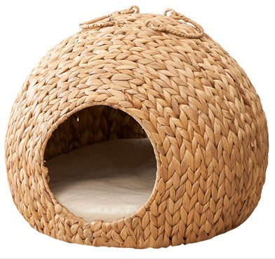 🐾 Weaving Rattan Circular Cat Bed with Handles