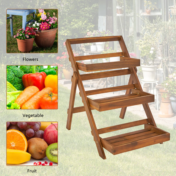 78x55x76.5cm Three-layer Acacia Wood Planting Flower Stand