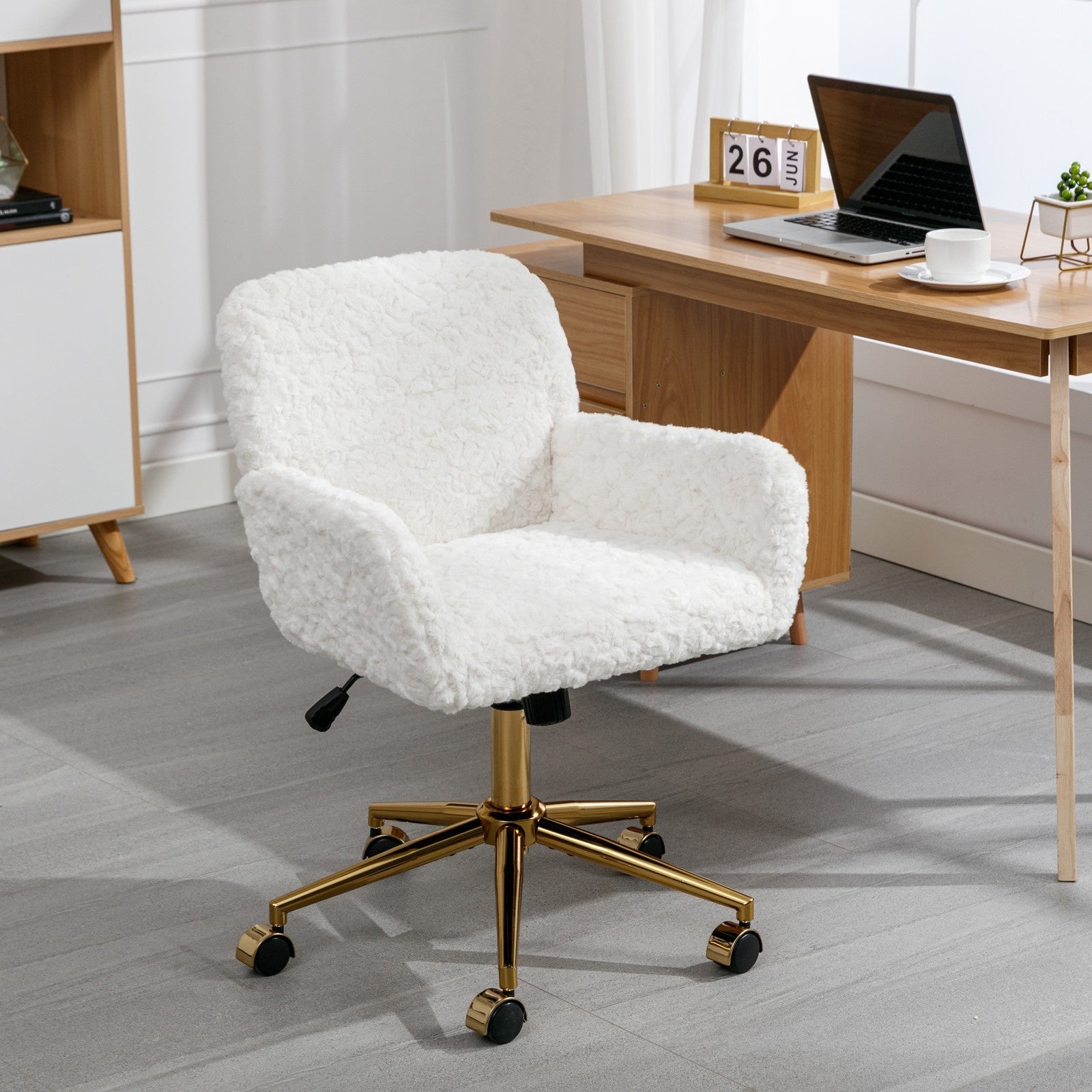 A&A Furniture Adjustable Home Office Chair – Cozy Furry Beige