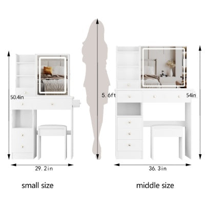 🪞 29.2" Compact Vanity Table with LED Mirror Power Station & Stool