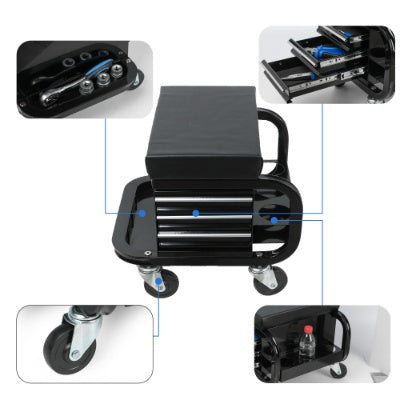 🧰 Rolling Creeper Garage Stool with 3 Built-In Drawers