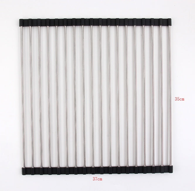 🍽️ Folding Kitchen Sink Rack – Stainless Steel Roll-Up Dish Drying Rack