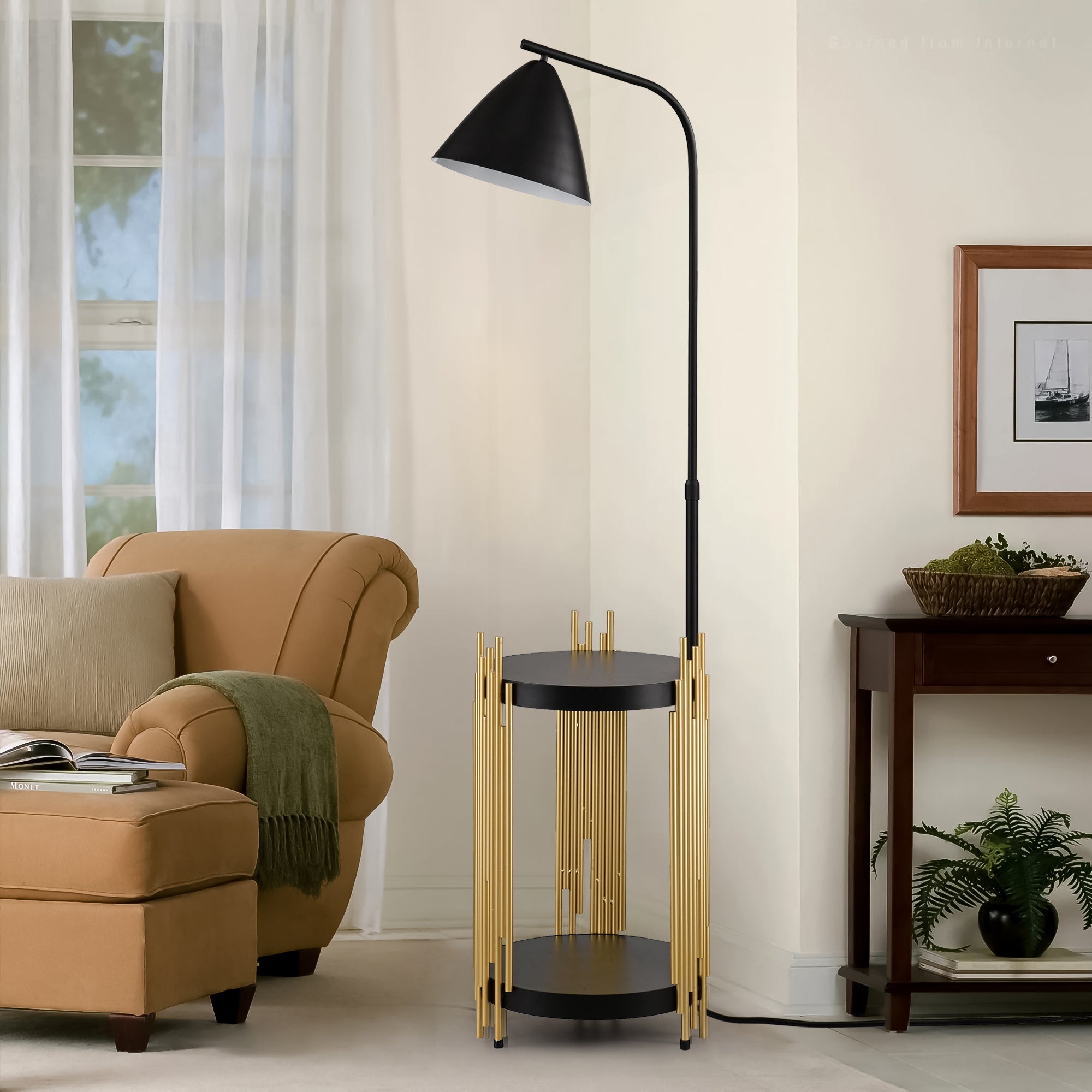 Luxury Industrial Floor Lamp with Metal Lampshade – Matte Gold & Black