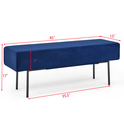Contemporary Velvet Upholstered Bench – 45" Blue Accent Bench