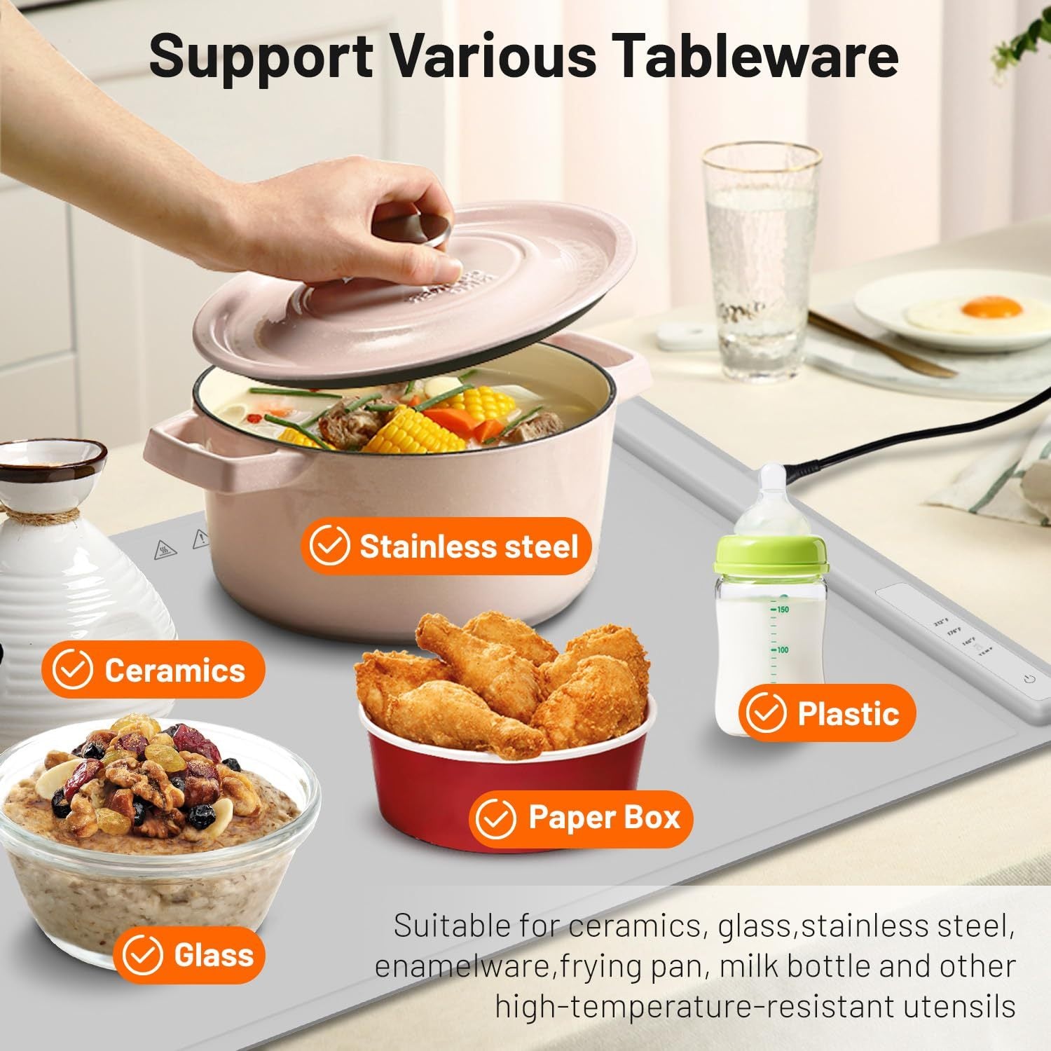 🔥 Food Warming Mat – Foldable Electric Warming Tray with 3 Heat Settings