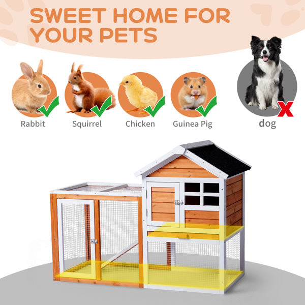 🐰 House-Style Wooden Chicken & Rabbit Hutch with Run