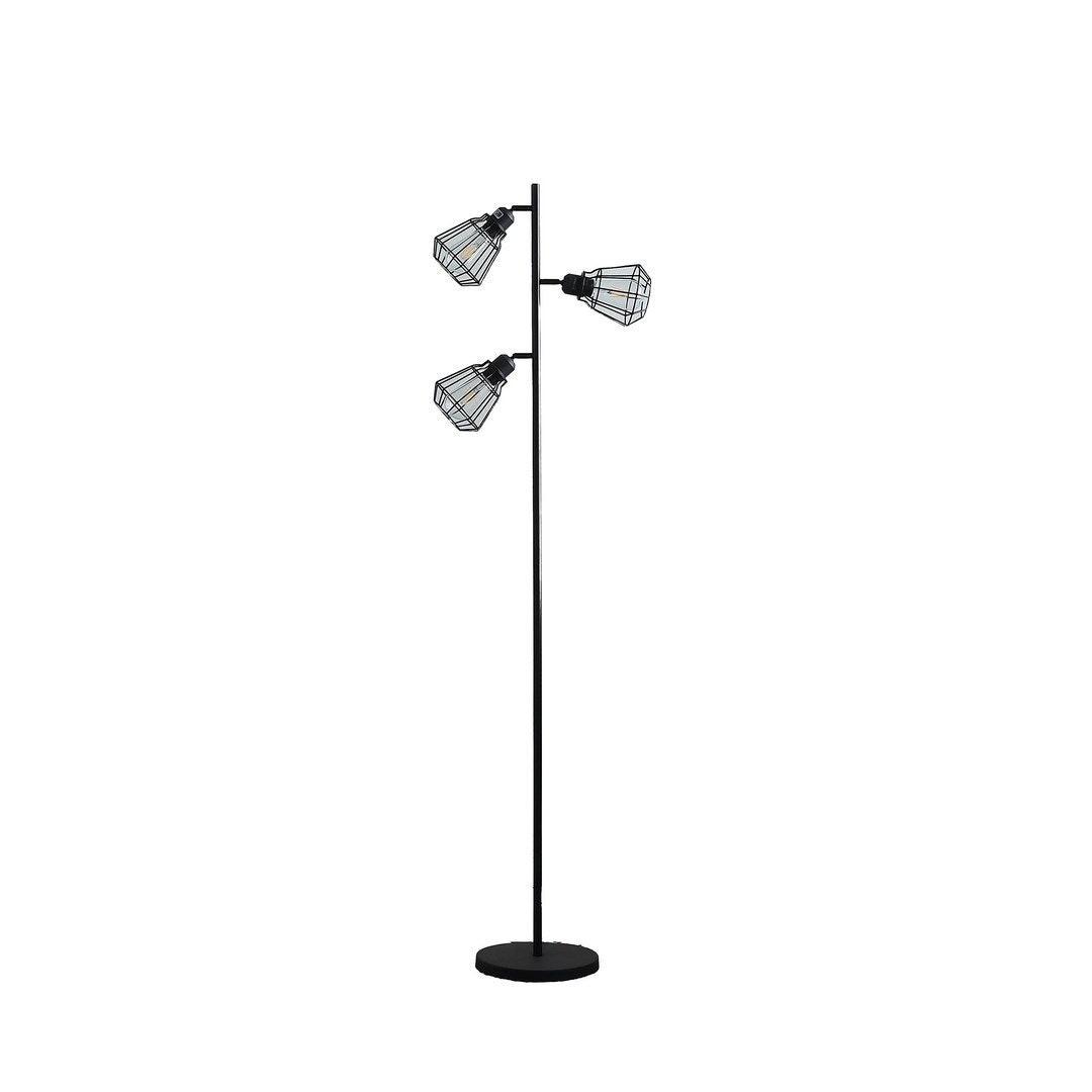 65" Adjustable Industrial Farmhouse Floor Lamp with Matte Black Cage Shades
