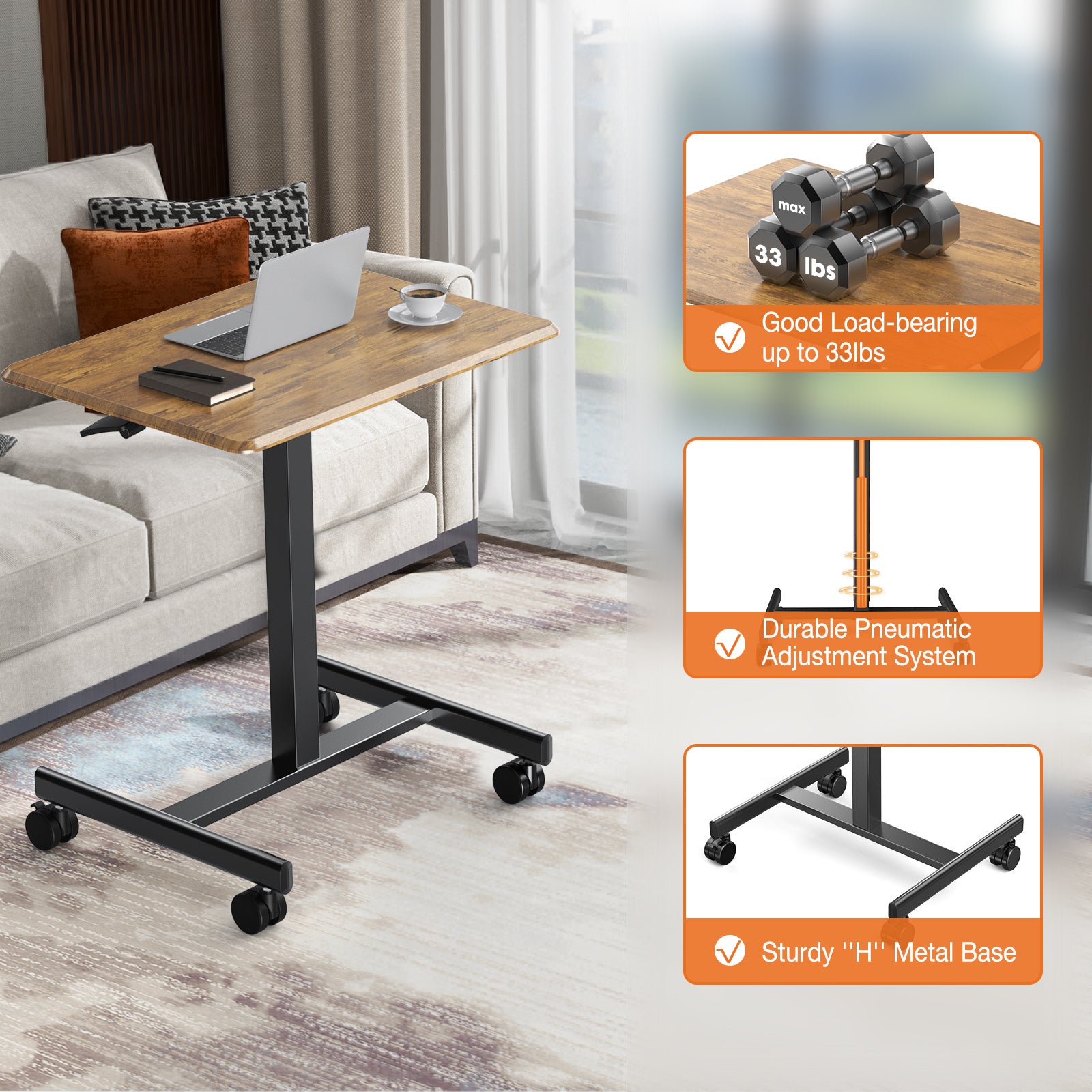 👩‍💻 Adjustable Rolling Desk Laptop Cart