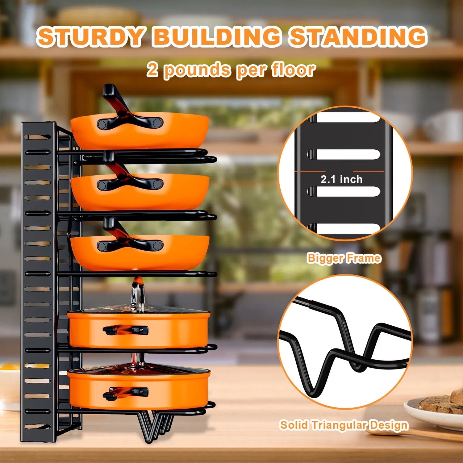 🍳 8-Tier Pot & Pan Organizer Rack – Adjustable, Durable, and Space-Saving